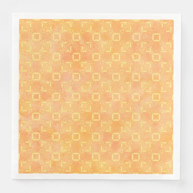 Yellow, Pink, & Orange Abstract Squares Pattern Napkin (Front)