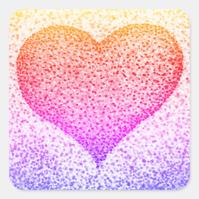 Yellow Pink Orange Pointillism Heart Square Sticker (Front)