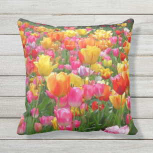 Yellow pink orange red tulips cushion