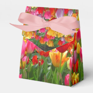 Yellow pink orange red tulips favour box