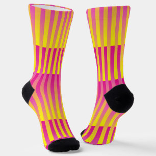 Yellow Pink Orange Striped Pattern Socks