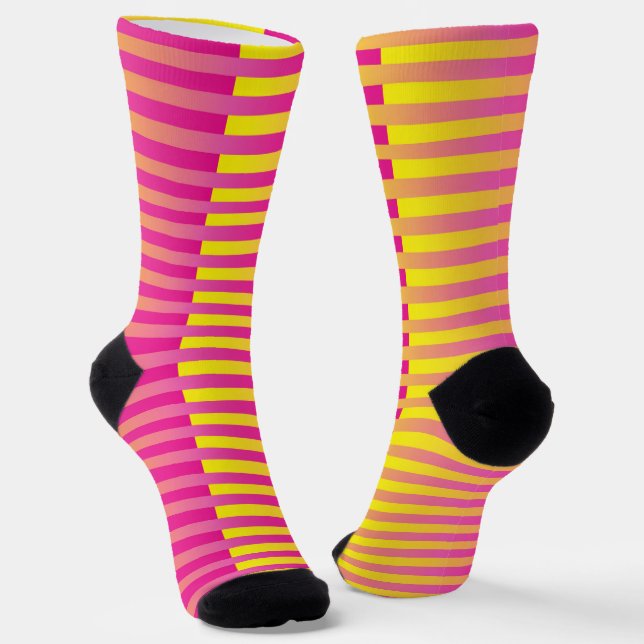 Yellow Pink Orange Striped Pattern Socks (Angled)
