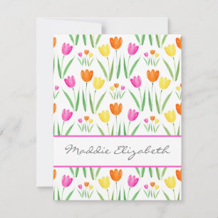 Yellow, Pink, Orange Watercolor Tulips Pattern Card
