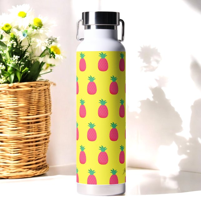 Yellow Pink Pineapple Fruit Pattern Water Bottle (Creator Uploaded)