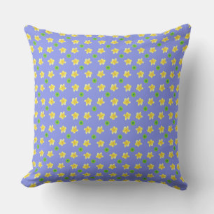 Yellow Pink, Primroses on Mauve, Green Polka Dots Cushion