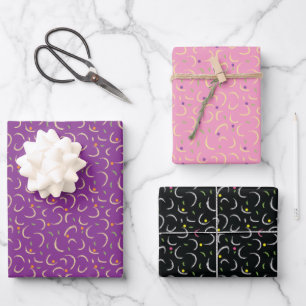 Yellow Pink Purple Black Swirl Bold Stroke Pattern Wrapping Paper Sheet