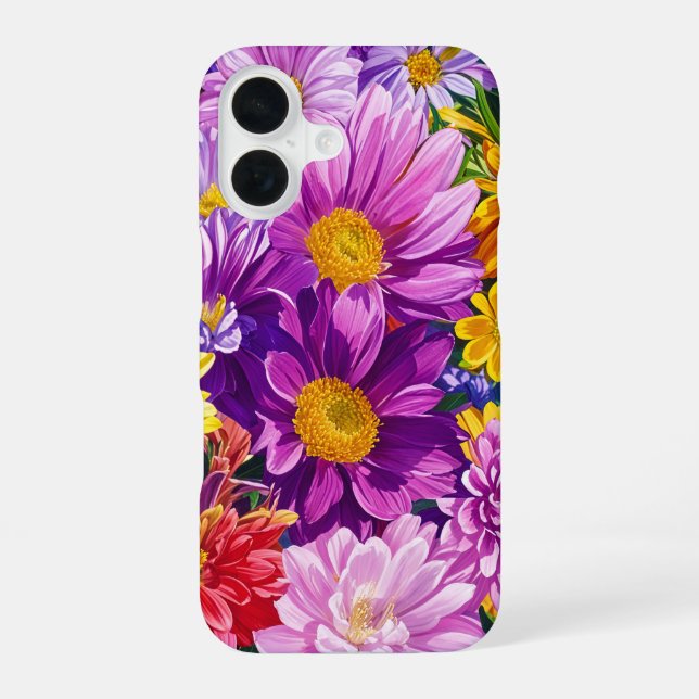 Yellow Pink Red Blue Green Garden Flowers Pattern iPhone 16 Case (Back)