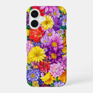 Yellow Pink Red Blue Green Garden Flowers Pattern iPhone 16 Case