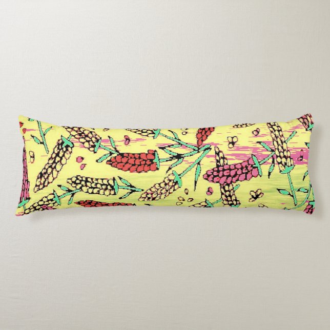 yellow, pink & red pattern body cushion (Front)