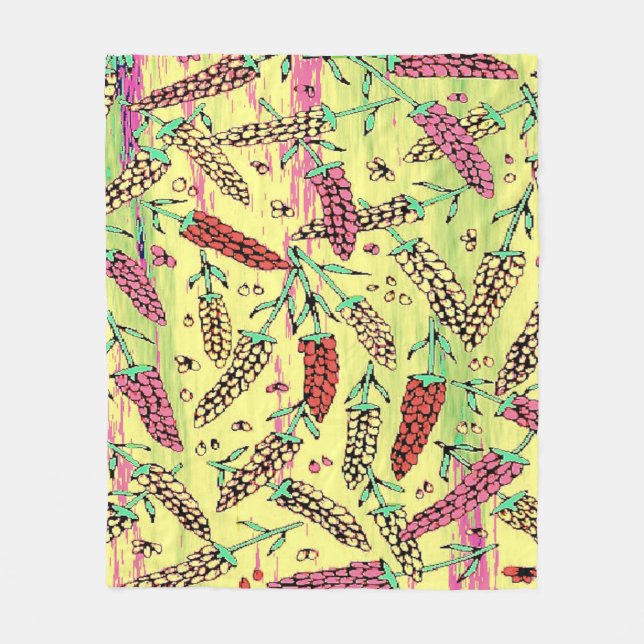 yellow, pink & red pattern fleece blanket (Front)