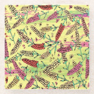 yellow, pink & red pattern glass coaster