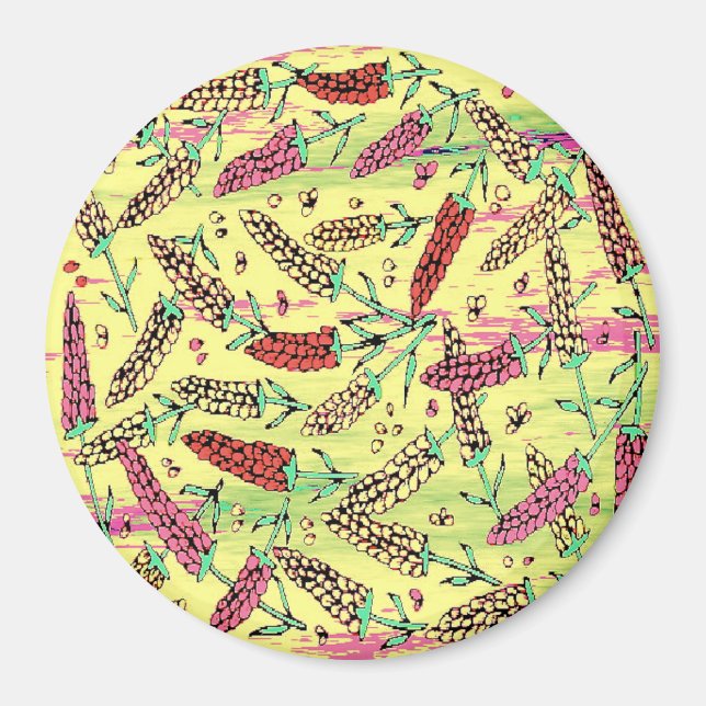 yellow, pink & red pattern magnet (Front)
