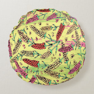 yellow, pink & red pattern round cushion