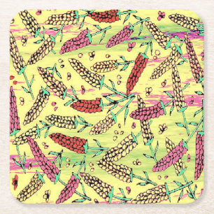 yellow, pink & red pattern square paper coaster