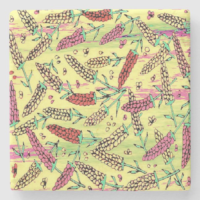 yellow, pink & red pattern stone coaster (Front)