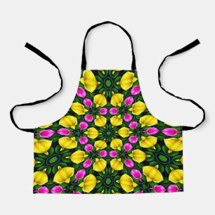 Yellow Pink Rose Pattern Apron