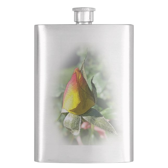 yellow pink rosebud hip flask (Front)