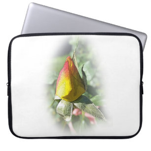 yellow pink rosebud laptop sleeve