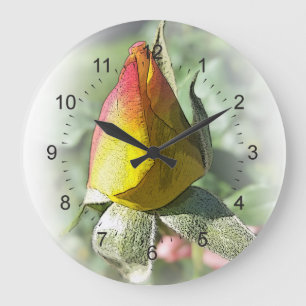 yellow pink rosebud large clock