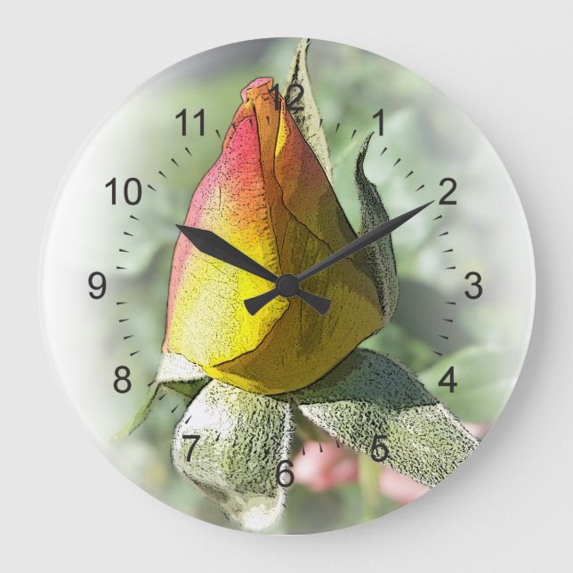 yellow pink rosebud large clock (Front)