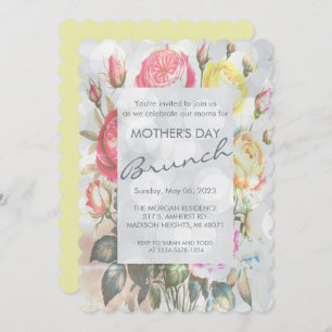 Yellow Pink Roses Flowers Mother's Day Brunch Invitation