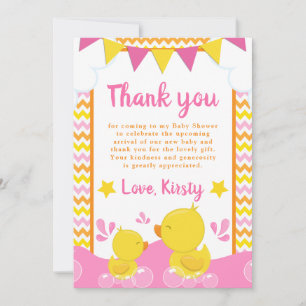 Yellow & Pink Rubber Ducky Polka Dot Baby Shower Thank You Card