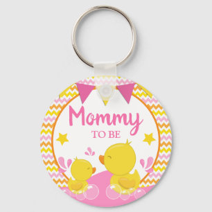 Yellow & Pink Rubber Ducky Polka Dot Mummy to be Key Ring