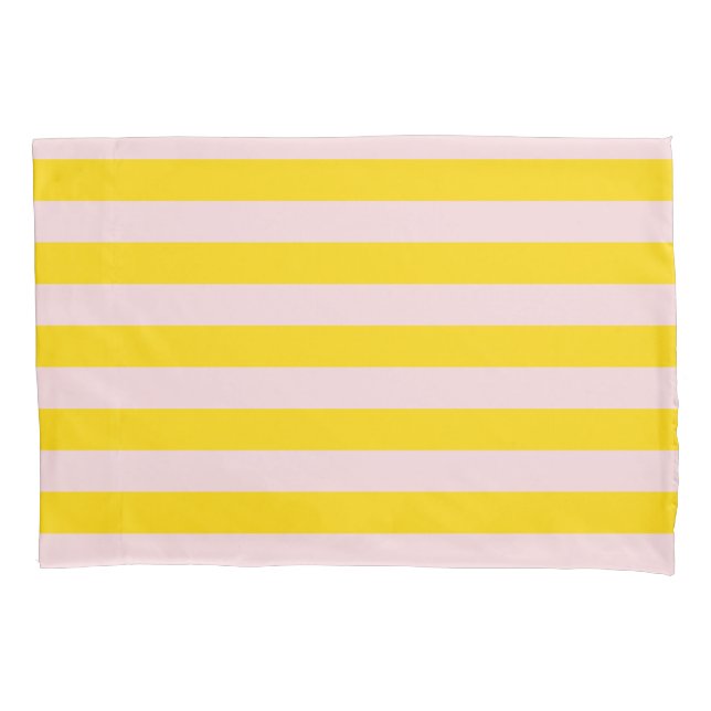 Yellow Pink Stripe Minimalist Modern Bedding Pillowcase (Front)