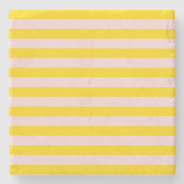 Yellow Pink Stripe Modern Minimalist Drinkware Stone Coaster (Front)