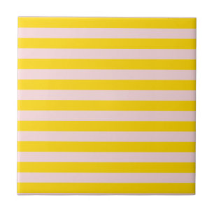 Yellow Pink Stripe Modern Minimalist Home Accent Ceramic Tile