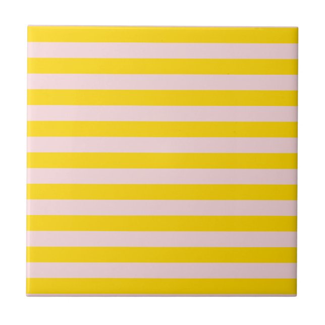 Yellow Pink Stripe Modern Minimalist Home Accent Ceramic Tile (Front)