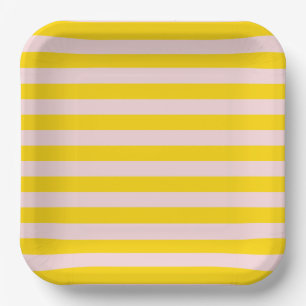 Yellow Pink Stripe Modern Minimalist Party Paper Plate