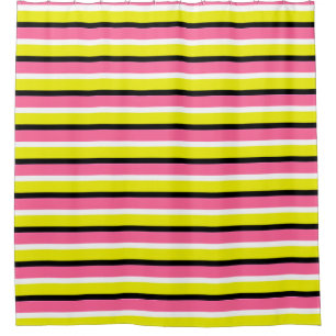 Yellow Pink Stripes Pattern Shower Curtain