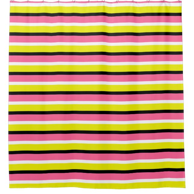 Yellow Pink Stripes Pattern  Shower Curtain (Front)