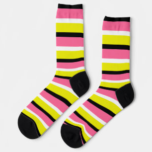 Yellow Pink Stripes Pattern Socks