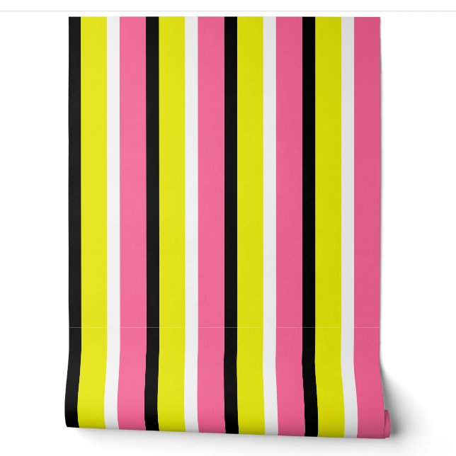 Yellow Pink Stripes Pattern Wallpaper (Unrolling)