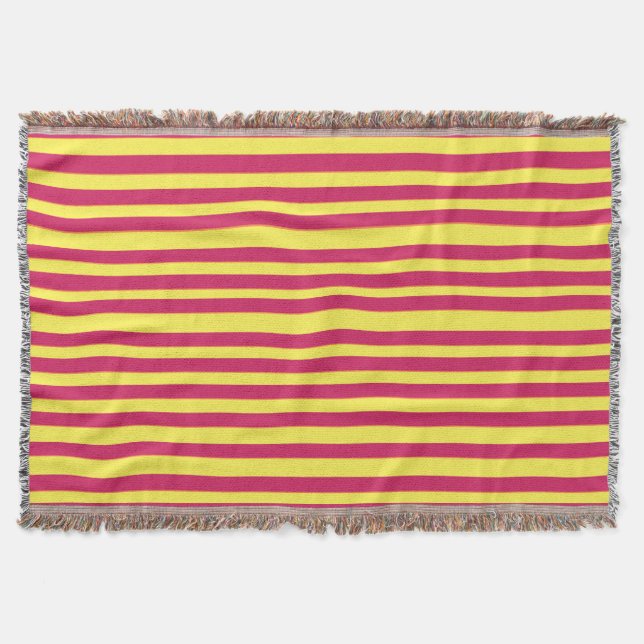 Yellow & Pink Stripes Summer Mood Throw Blanket (Front)