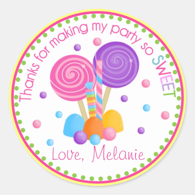 Yellow Pink Sweet Shop Birthday Favour Classic Round Sticker (Front)