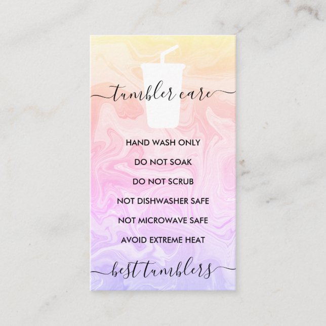 Yellow Pink Tumbler care instructions ombré vinyl Business Card (Front)