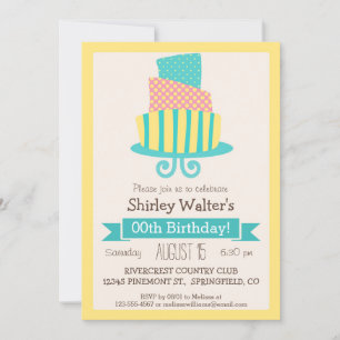 Yellow, Pink, & Turquoise Adult Birthday Party Invitation