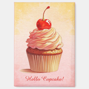 Yellow Pink Vintage Style Cherry Cupcake Magnet