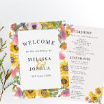 Yellow & Pink Watercolor Floral Flat Wedding Program<br><div class="desc">Yellow & Pink Watercolor Floral Flat Wedding Program</div>