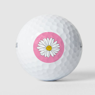 Yellow Pink & White Daisy  Golf Balls