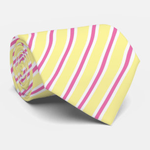 Yellow, Pink & White Diagonal Striped Tie