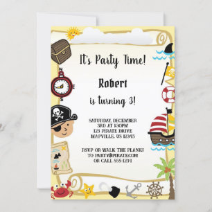 yellow pirate birthday for boy invitation