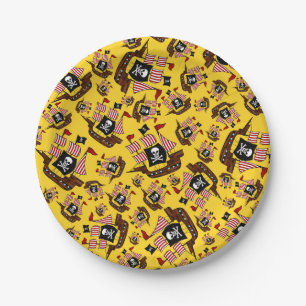Yellow pirate ship pattern paper plate