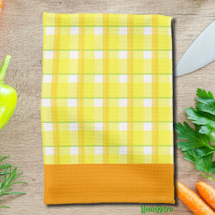Yellow Plaid and Orange Border Kitchen Towel