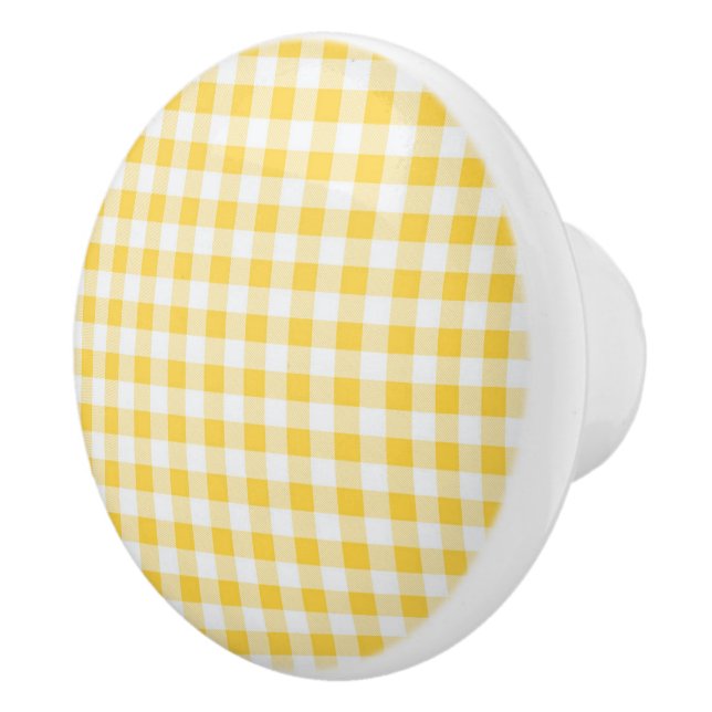 Yellow Plaid Ceramic Cabinet Knob (Right)