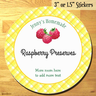 Yellow Plaid Checks Editable Raspberry Recipe Classic Round Sticker