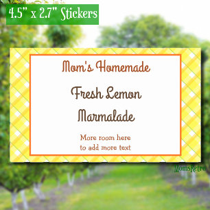 Yellow Plaid Checks Editable Retro Rectangular Sticker